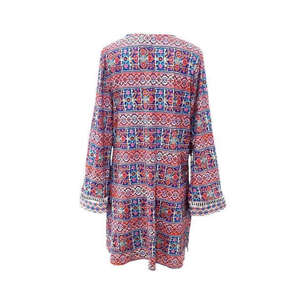 La Blanca Women's Size XL Multi color Pattern Swim Cover Up Tunic Dress Deep V - Picture 3 of 6